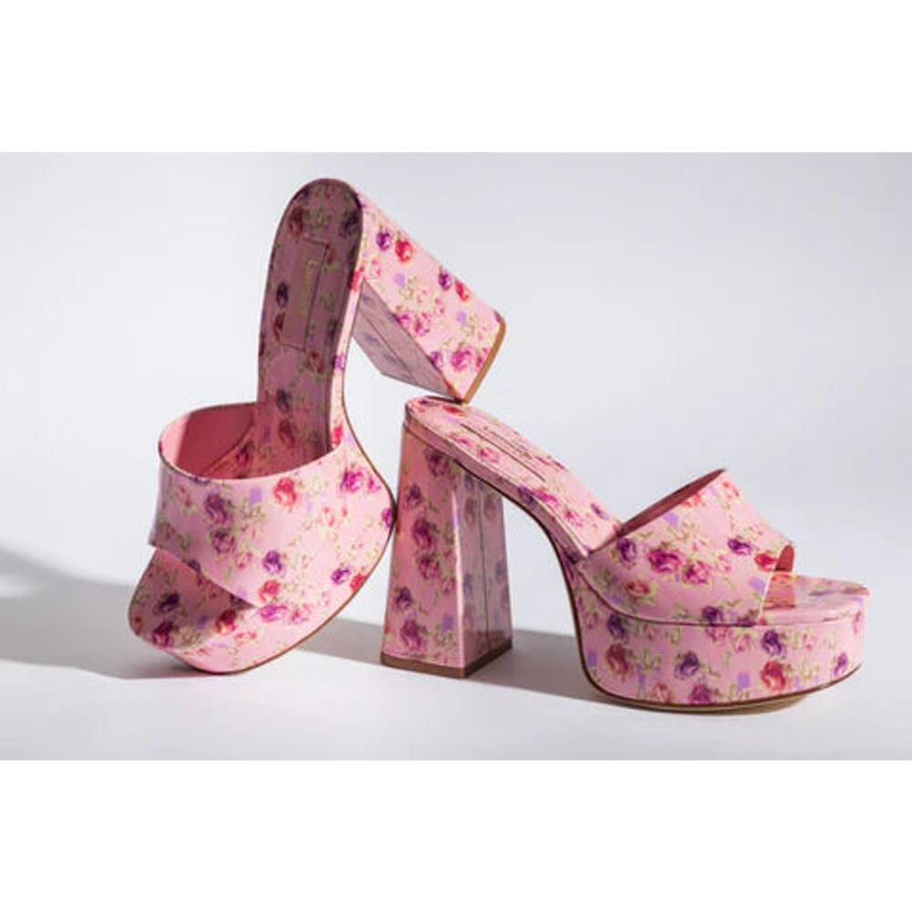 Larroudé x LoveShackFancy Dolly Heeled Platform Sandals Pink Floral Womens EU 38